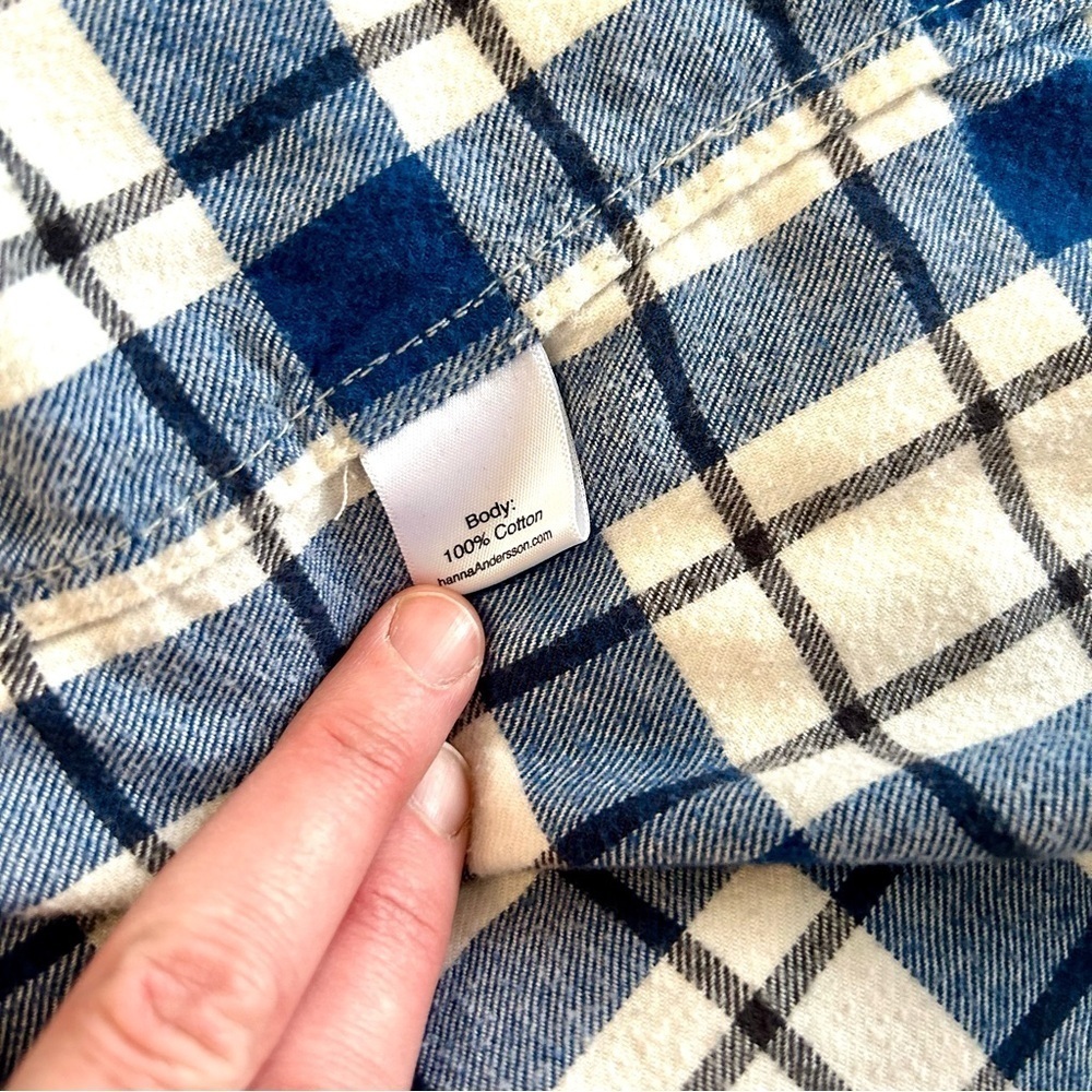 Hanna Andersson Women’s 100% Cotton Flannel Blue and Cream Button Down Sz M EUC - Picture 8 of 13